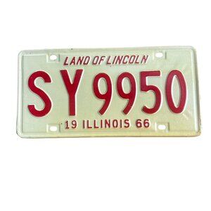 Illinois License Plate 1966 Red on Cream TRUE VINTAGE